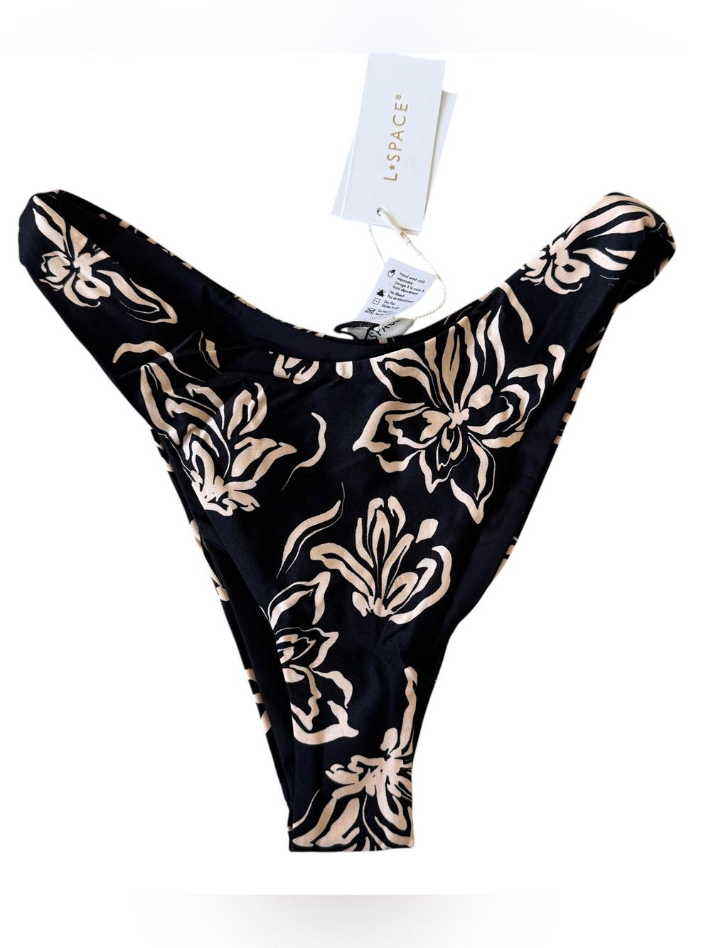 NWT l*space Cabana Cream Black Floral Bitsy Bikini Bottoms medium